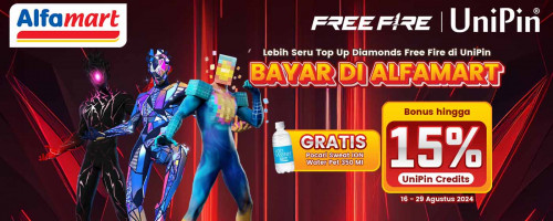 Top Up Free Fire dan Bayar di Alfamart, Gratis Pocari Sweat ION Water dan Bonus 15% UniPin Credits